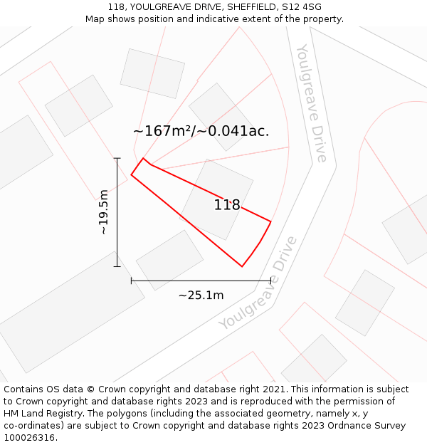 118, YOULGREAVE DRIVE, SHEFFIELD, S12 4SG: Plot and title map