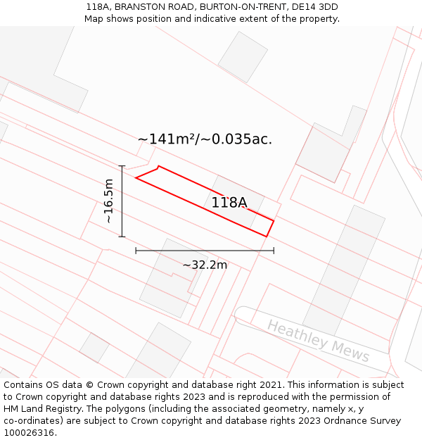 118A, BRANSTON ROAD, BURTON-ON-TRENT, DE14 3DD: Plot and title map