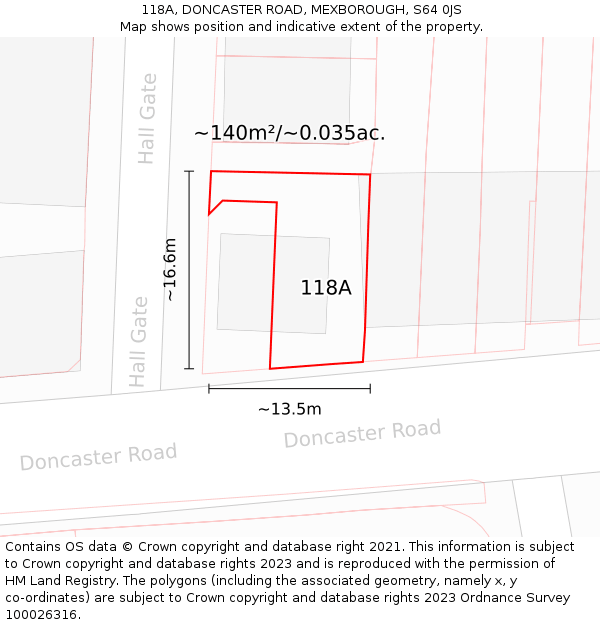 118A, DONCASTER ROAD, MEXBOROUGH, S64 0JS: Plot and title map