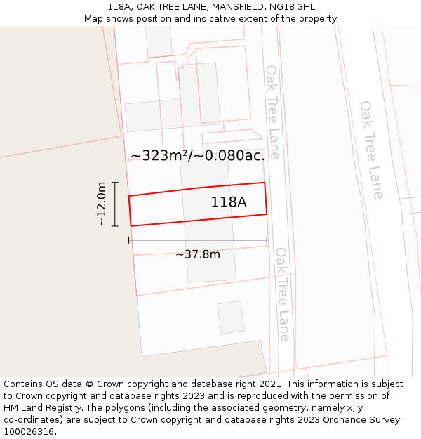 118A, OAK TREE LANE, MANSFIELD, NG18 3HL: Plot and title map