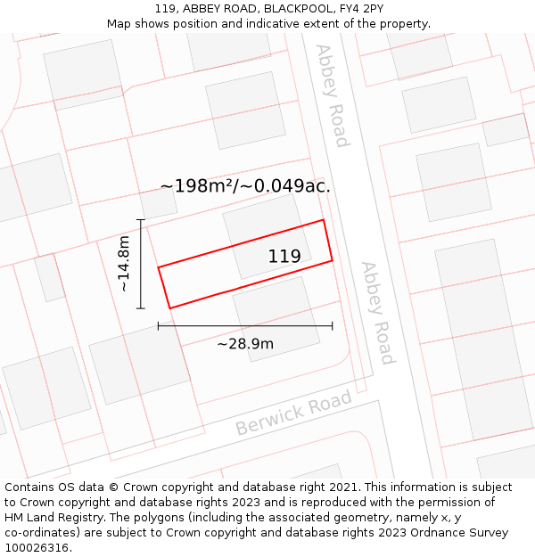 119, ABBEY ROAD, BLACKPOOL, FY4 2PY: Plot and title map