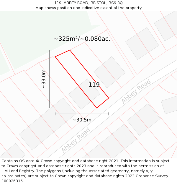 119, ABBEY ROAD, BRISTOL, BS9 3QJ: Plot and title map