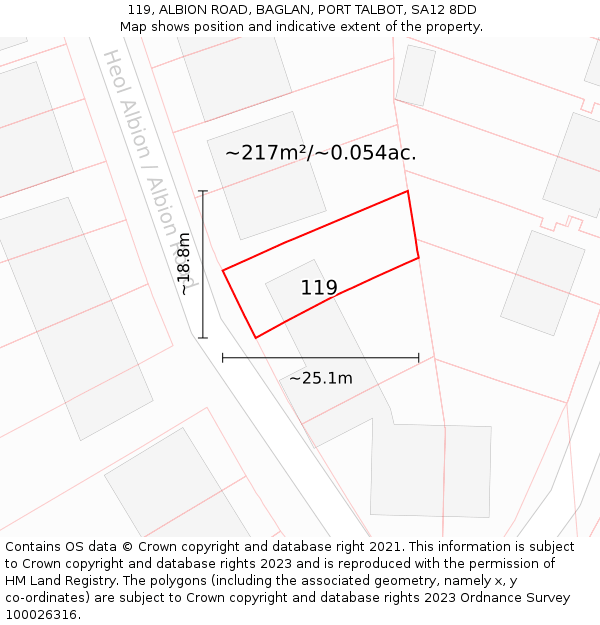 119, ALBION ROAD, BAGLAN, PORT TALBOT, SA12 8DD: Plot and title map