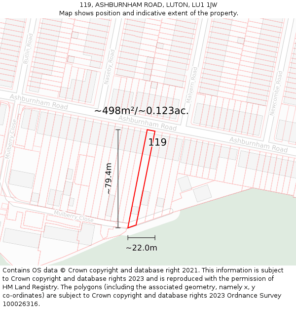 119, ASHBURNHAM ROAD, LUTON, LU1 1JW: Plot and title map