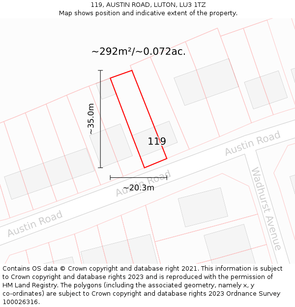 119, AUSTIN ROAD, LUTON, LU3 1TZ: Plot and title map