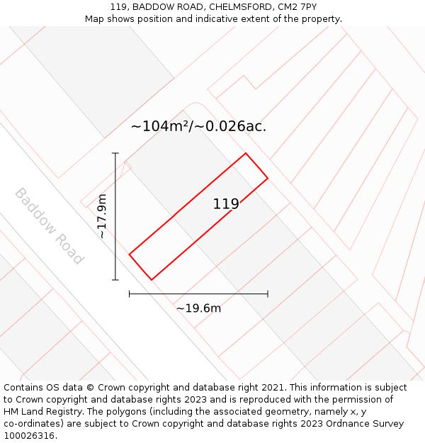 119, BADDOW ROAD, CHELMSFORD, CM2 7PY: Plot and title map