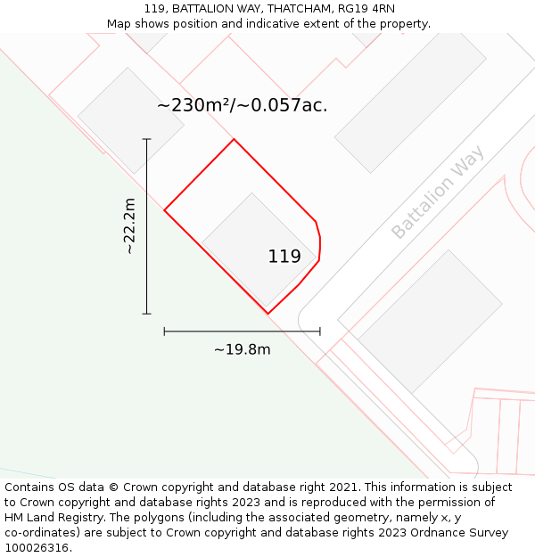 119, BATTALION WAY, THATCHAM, RG19 4RN: Plot and title map