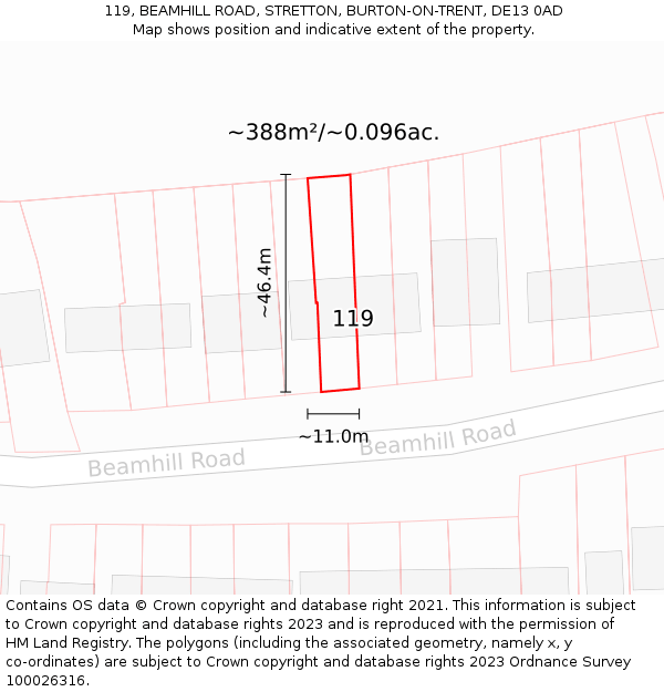 119, BEAMHILL ROAD, STRETTON, BURTON-ON-TRENT, DE13 0AD: Plot and title map