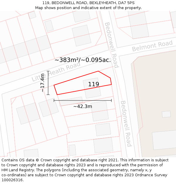 119, BEDONWELL ROAD, BEXLEYHEATH, DA7 5PS: Plot and title map