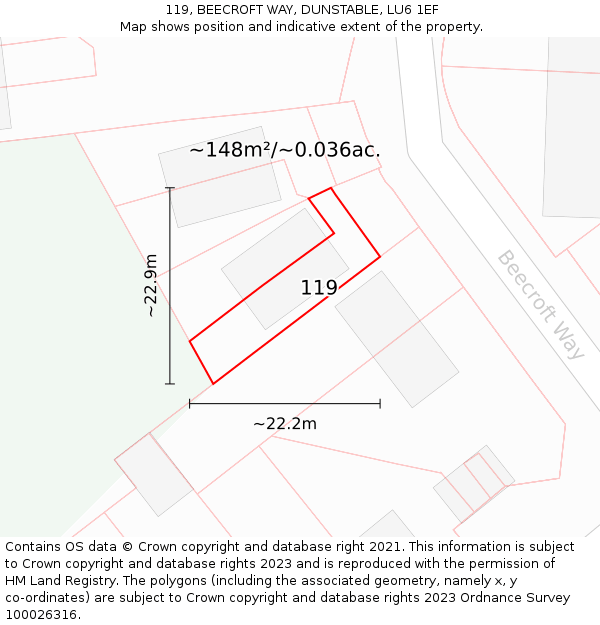119, BEECROFT WAY, DUNSTABLE, LU6 1EF: Plot and title map