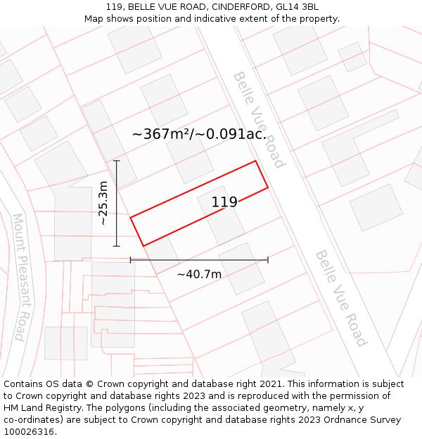 119, BELLE VUE ROAD, CINDERFORD, GL14 3BL: Plot and title map