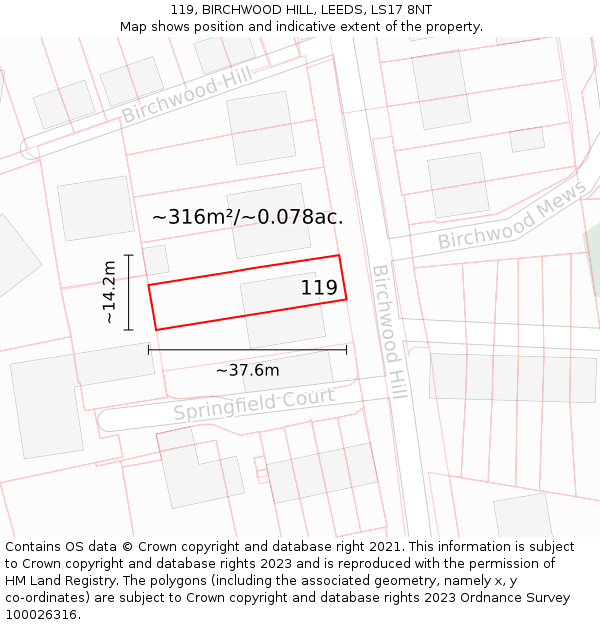 119, BIRCHWOOD HILL, LEEDS, LS17 8NT: Plot and title map