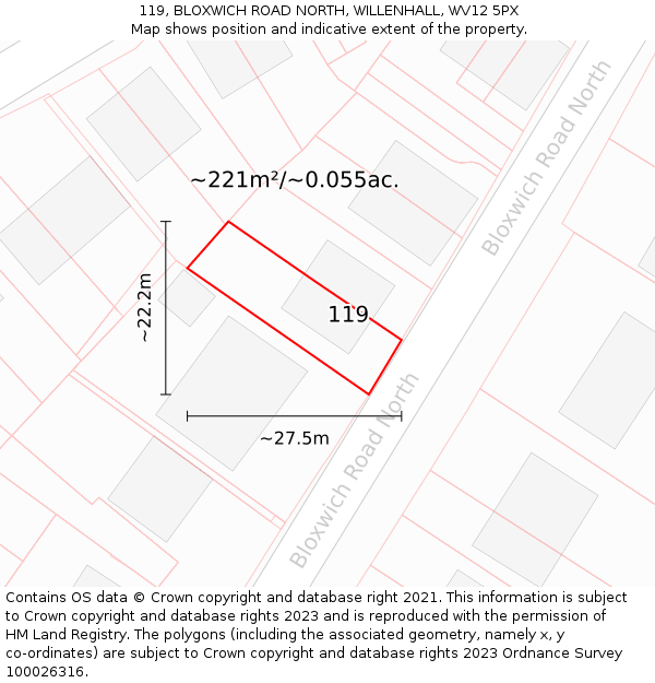 119, BLOXWICH ROAD NORTH, WILLENHALL, WV12 5PX: Plot and title map