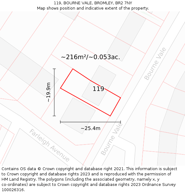 119, BOURNE VALE, BROMLEY, BR2 7NY: Plot and title map