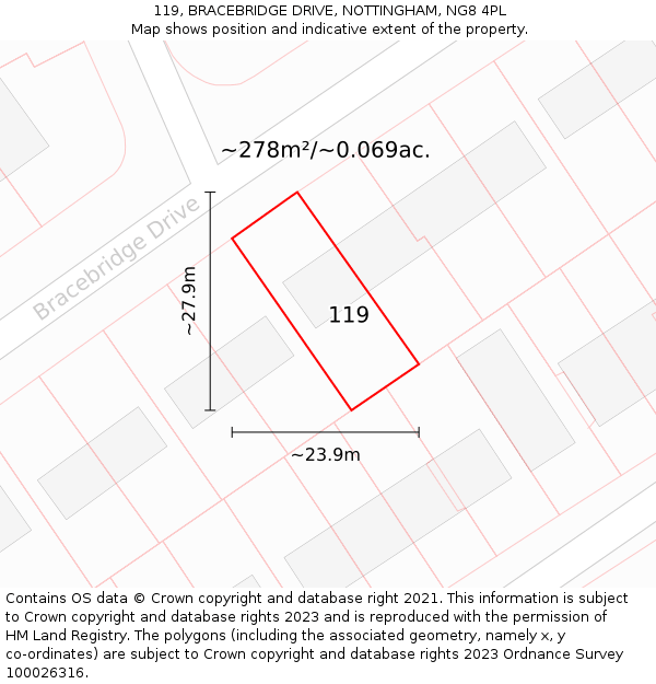 119, BRACEBRIDGE DRIVE, NOTTINGHAM, NG8 4PL: Plot and title map