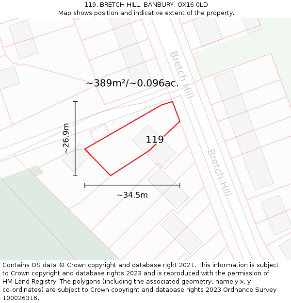 119, BRETCH HILL, BANBURY, OX16 0LD: Plot and title map