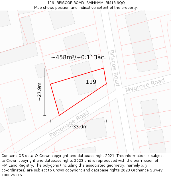 119, BRISCOE ROAD, RAINHAM, RM13 9QQ: Plot and title map