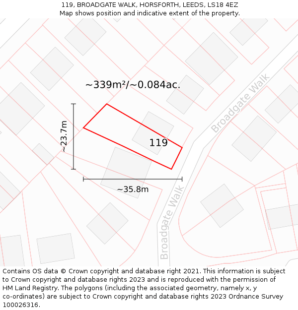 119, BROADGATE WALK, HORSFORTH, LEEDS, LS18 4EZ: Plot and title map