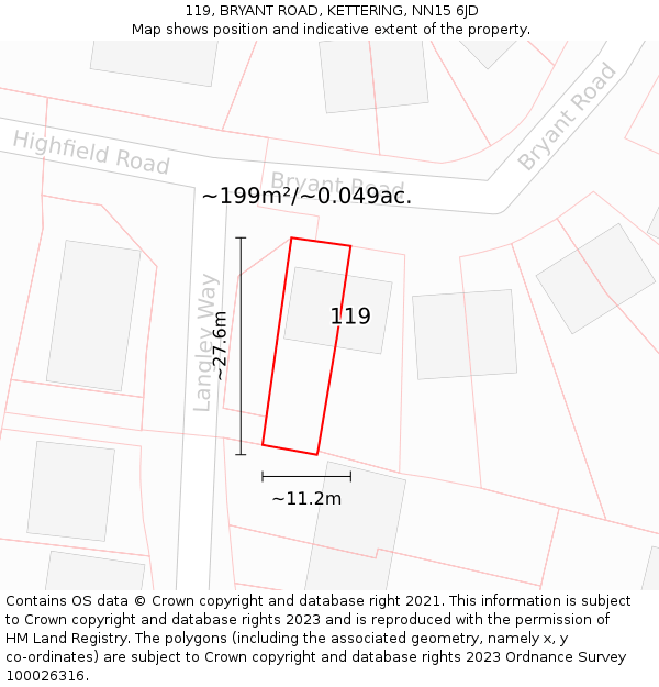119, BRYANT ROAD, KETTERING, NN15 6JD: Plot and title map