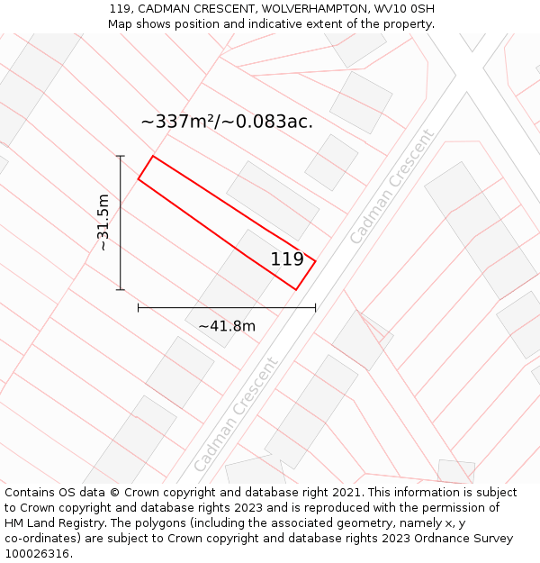 119, CADMAN CRESCENT, WOLVERHAMPTON, WV10 0SH: Plot and title map