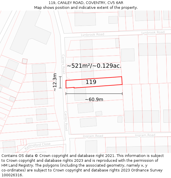 119, CANLEY ROAD, COVENTRY, CV5 6AR: Plot and title map