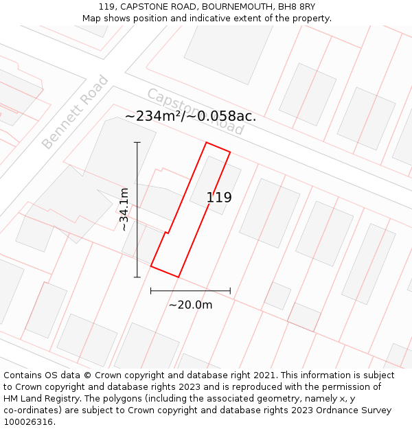 119, CAPSTONE ROAD, BOURNEMOUTH, BH8 8RY: Plot and title map