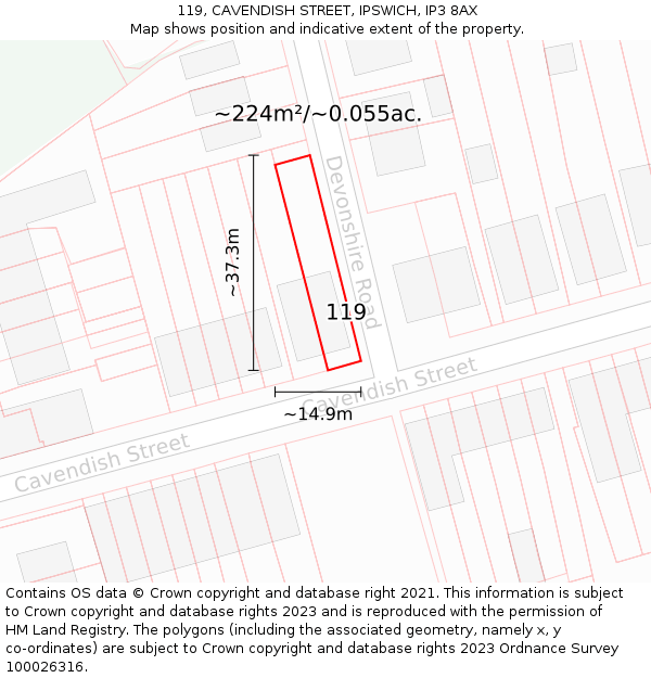 119, CAVENDISH STREET, IPSWICH, IP3 8AX: Plot and title map