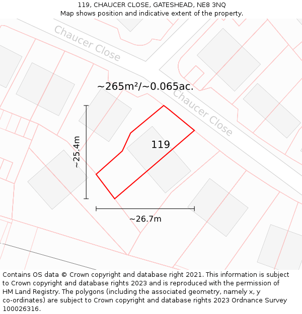 119, CHAUCER CLOSE, GATESHEAD, NE8 3NQ: Plot and title map