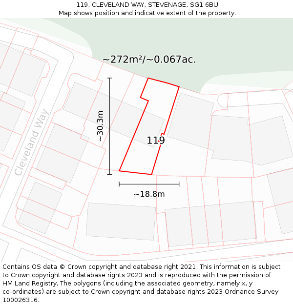119, CLEVELAND WAY, STEVENAGE, SG1 6BU: Plot and title map