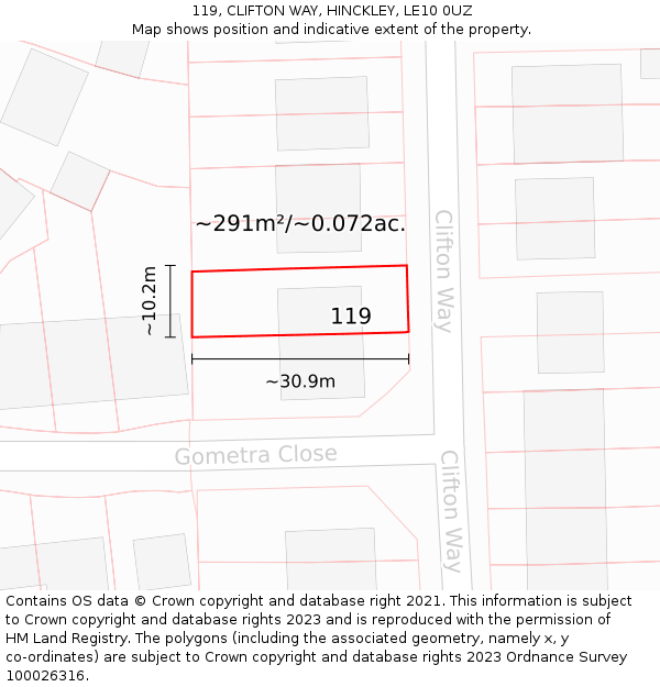 119, CLIFTON WAY, HINCKLEY, LE10 0UZ: Plot and title map