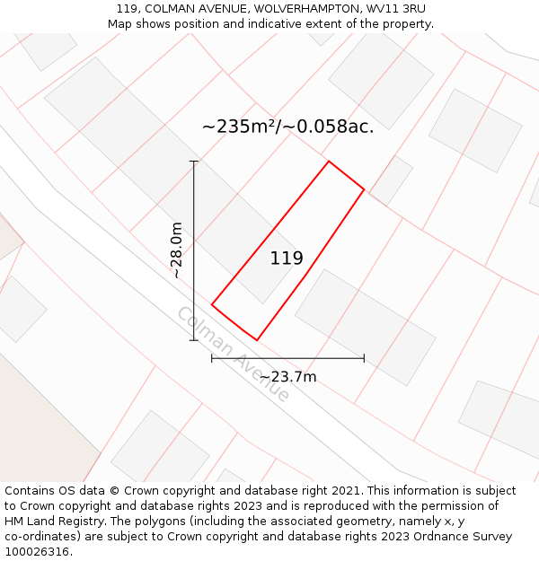 119, COLMAN AVENUE, WOLVERHAMPTON, WV11 3RU: Plot and title map
