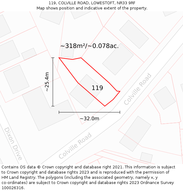 119, COLVILLE ROAD, LOWESTOFT, NR33 9RF: Plot and title map