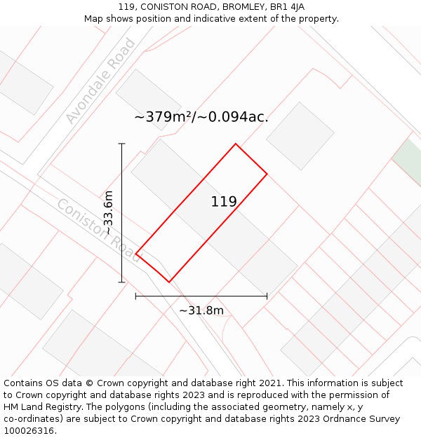 119, CONISTON ROAD, BROMLEY, BR1 4JA: Plot and title map
