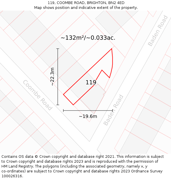119, COOMBE ROAD, BRIGHTON, BN2 4ED: Plot and title map