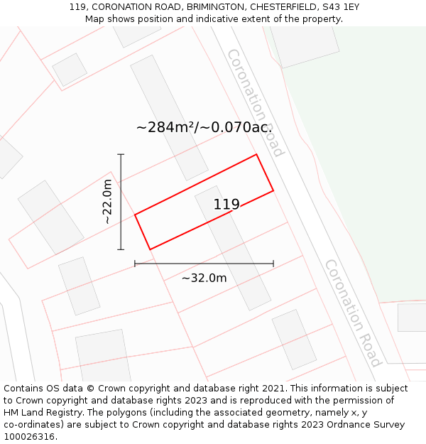 119, CORONATION ROAD, BRIMINGTON, CHESTERFIELD, S43 1EY: Plot and title map