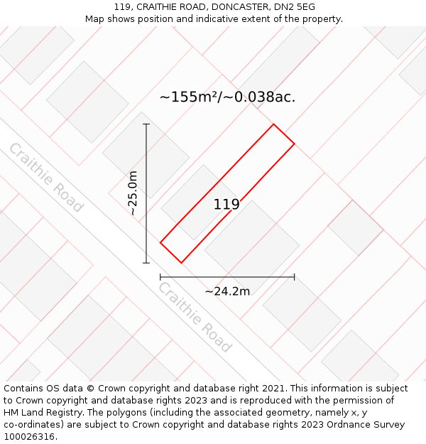 119, CRAITHIE ROAD, DONCASTER, DN2 5EG: Plot and title map