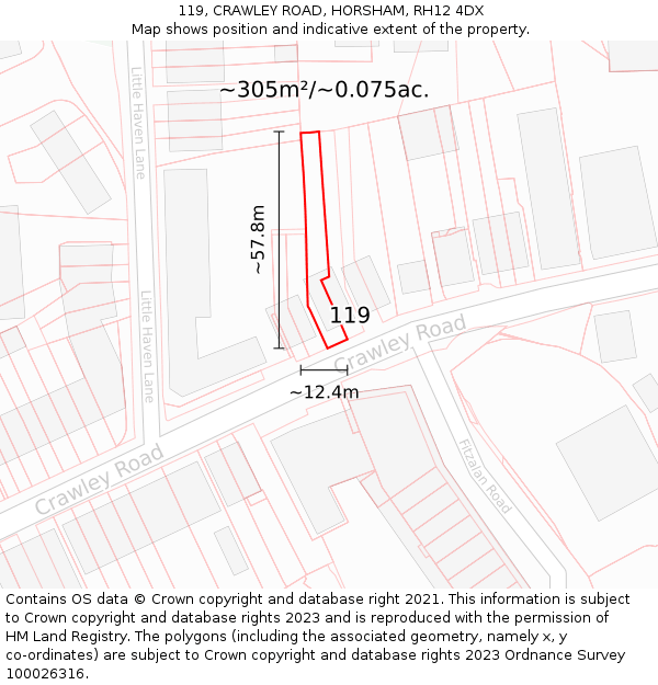 119, CRAWLEY ROAD, HORSHAM, RH12 4DX: Plot and title map