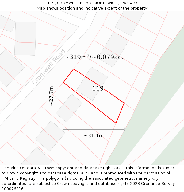 119, CROMWELL ROAD, NORTHWICH, CW8 4BX: Plot and title map