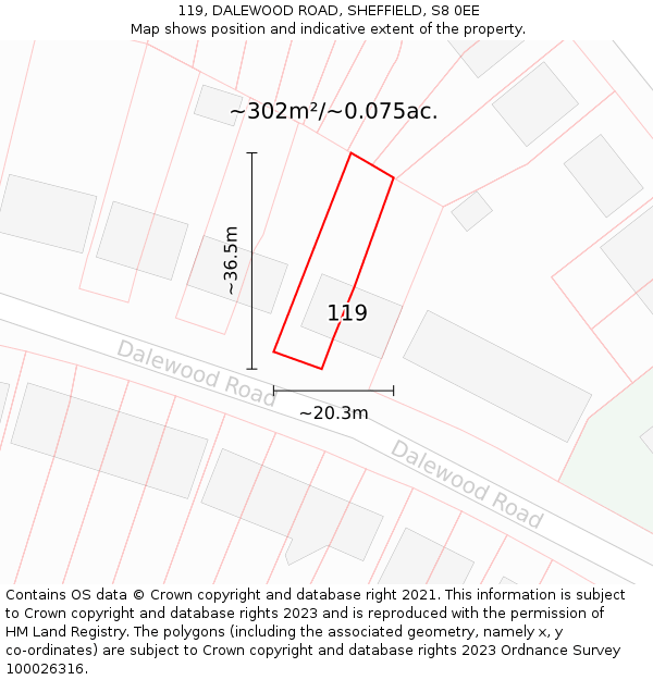 119, DALEWOOD ROAD, SHEFFIELD, S8 0EE: Plot and title map