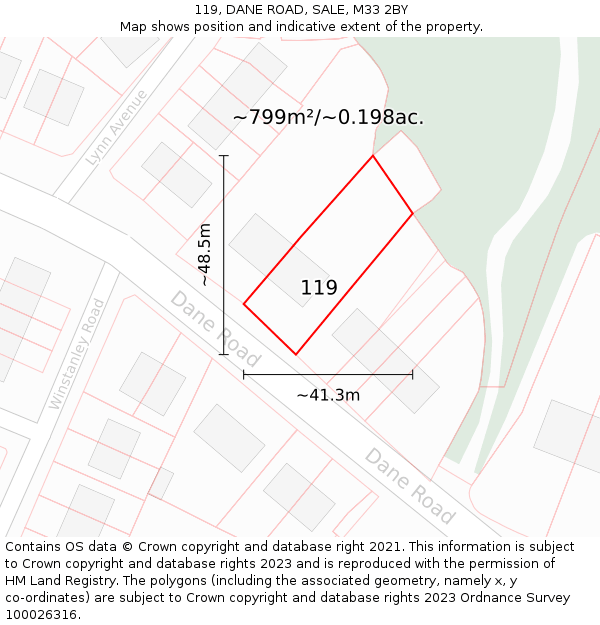 119, DANE ROAD, SALE, M33 2BY: Plot and title map