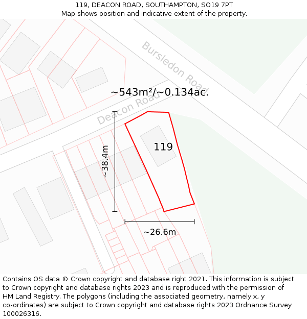 119, DEACON ROAD, SOUTHAMPTON, SO19 7PT: Plot and title map