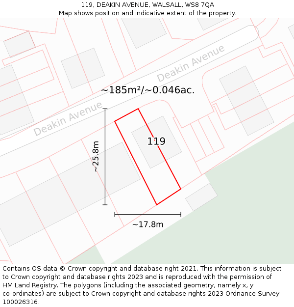 119, DEAKIN AVENUE, WALSALL, WS8 7QA: Plot and title map