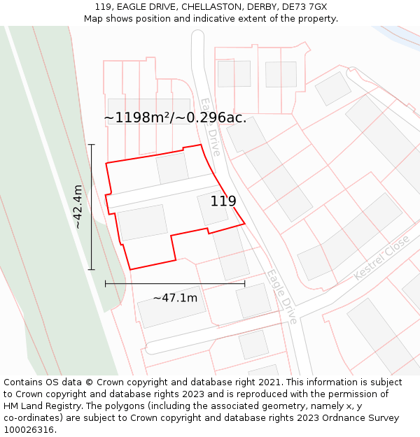 119, EAGLE DRIVE, CHELLASTON, DERBY, DE73 7GX: Plot and title map