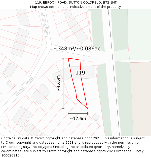119, EBROOK ROAD, SUTTON COLDFIELD, B72 1NT: Plot and title map