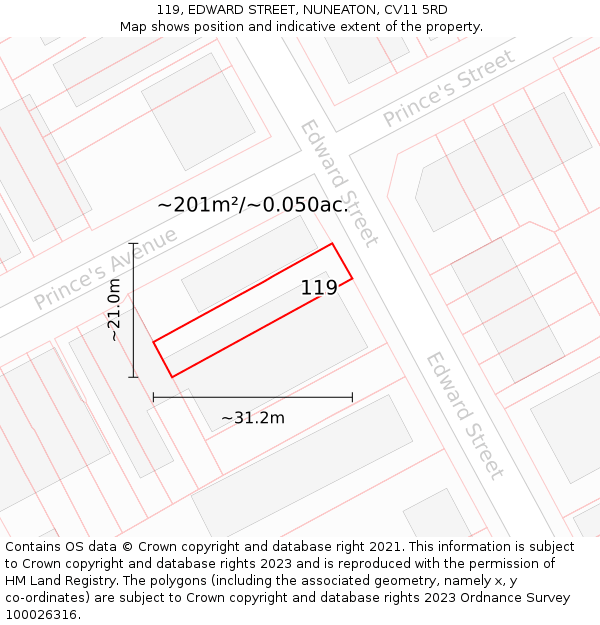 119, EDWARD STREET, NUNEATON, CV11 5RD: Plot and title map