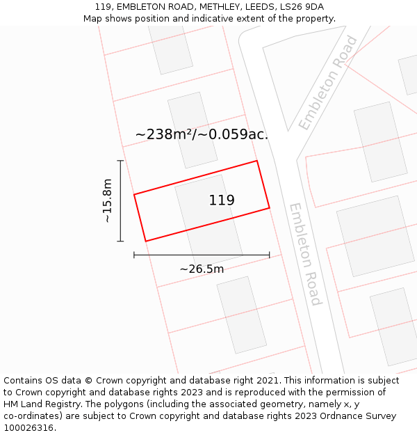 119, EMBLETON ROAD, METHLEY, LEEDS, LS26 9DA: Plot and title map