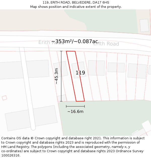 119, ERITH ROAD, BELVEDERE, DA17 6HS: Plot and title map