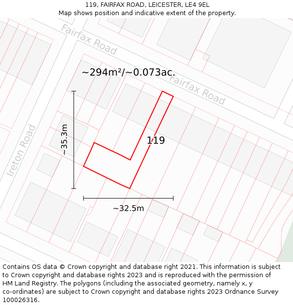 119, FAIRFAX ROAD, LEICESTER, LE4 9EL: Plot and title map