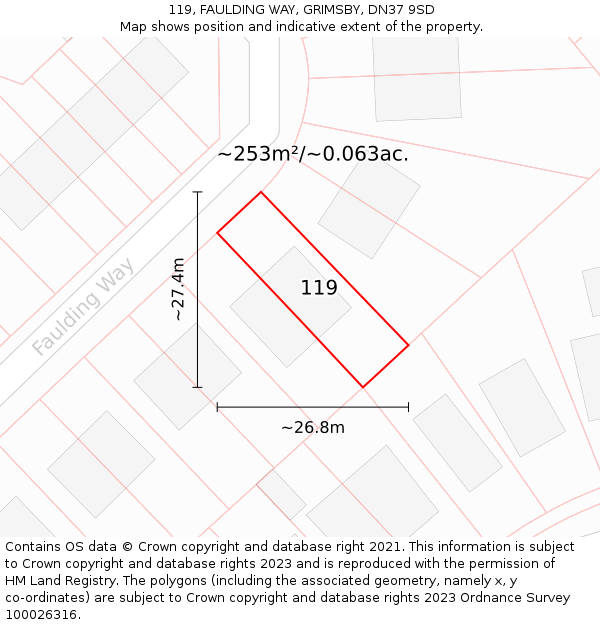 119, FAULDING WAY, GRIMSBY, DN37 9SD: Plot and title map