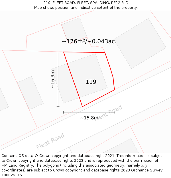 119, FLEET ROAD, FLEET, SPALDING, PE12 8LD: Plot and title map